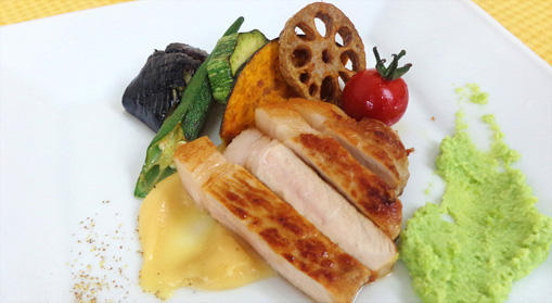 夏野菜と豚肉のソテー 西京味噌のソース~山椒の香り~