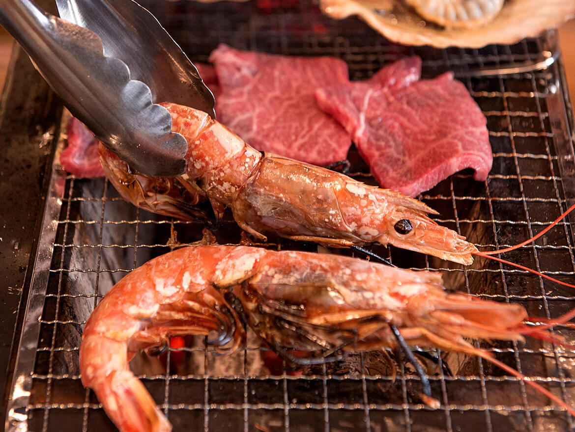 Grill your purchases over a charcoal brazier at Shichirin-mura